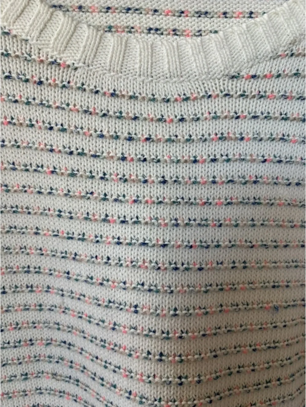 Talbots Ivory Multi Confetti Stripe Cotton Pullover Sweater L
